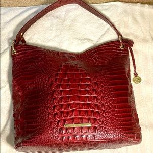 Brahmin burgundy colored croc-embossed shoulder bag; great condition; great buy